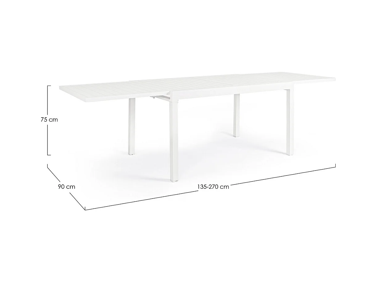 Ausziehbarer Tisch aus weißem Aluminium 135x90 cm - 270x90 cm - PELAGIUS