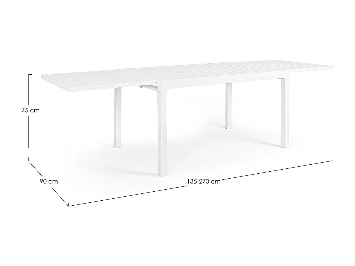 Table à rallonge en aluminium blanc 135x90 cm - 270x90 cm - PELAGIUS