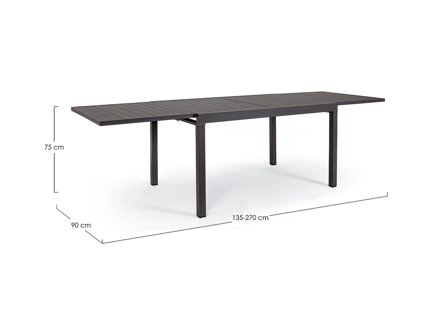 Tavolo allungabile in alluminio antracite 135x90 cm - 270x90 cm - PELAGIUS