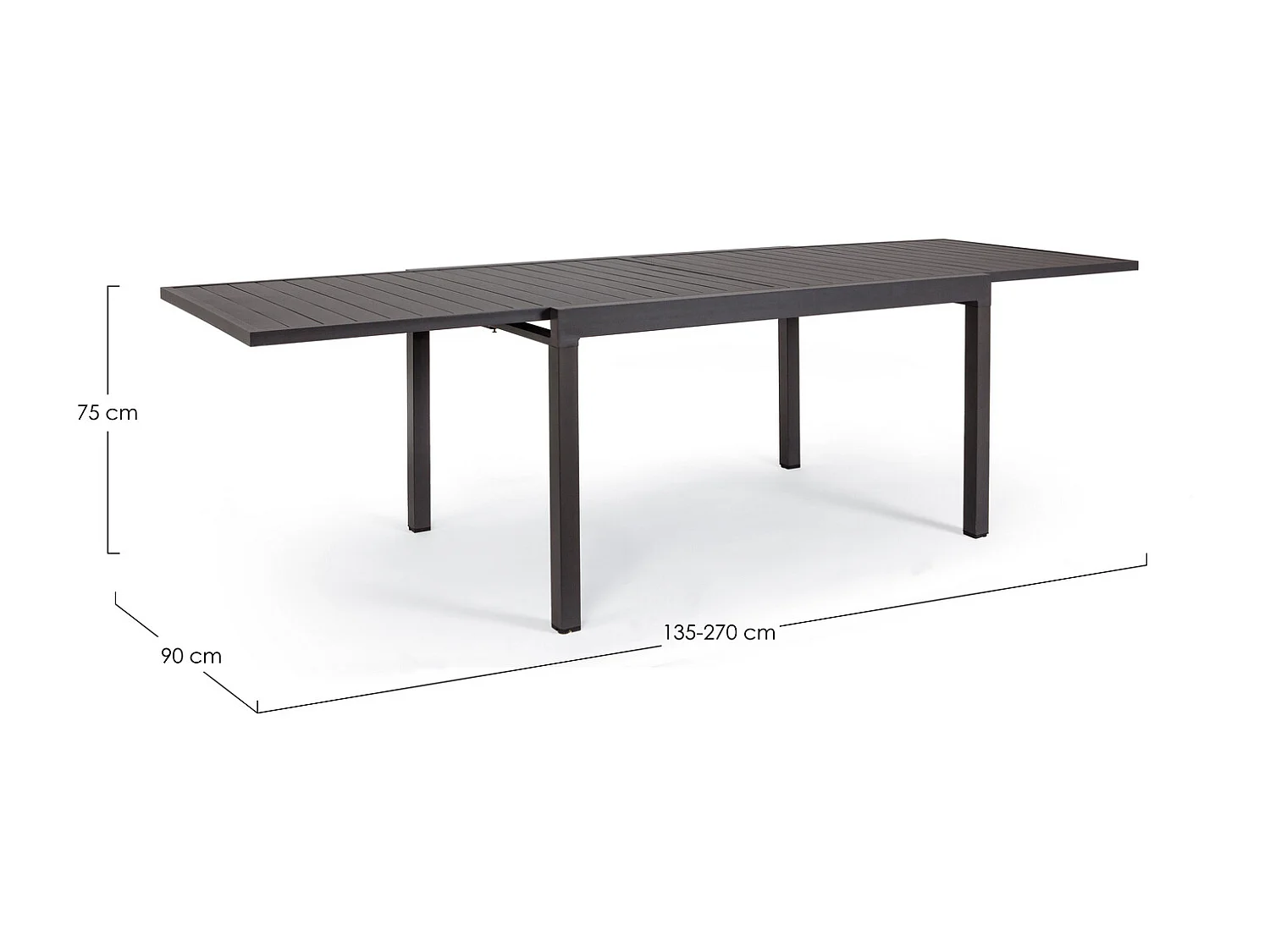 Tavolo allungabile in alluminio antracite 135x90 cm - 270x90 cm - PELAGIUS