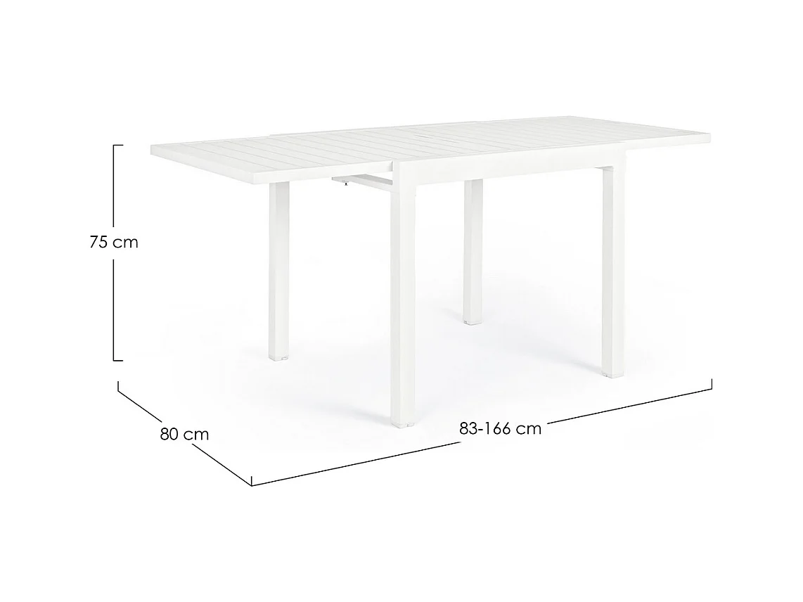 Uitschuifbare aluminium tafel wit 83x80 cm - 166x80 cm - PELAGIUS