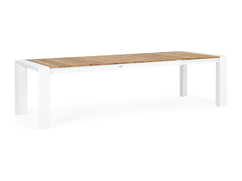 Mesa extensible de aluminio blanco y madera de teca 228x100-294x100 - CAMERON