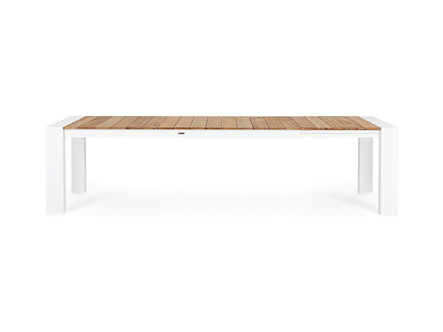 Table à rallonge en aluminium blanc et bois de teck 228x100-294x100 - CAMERON