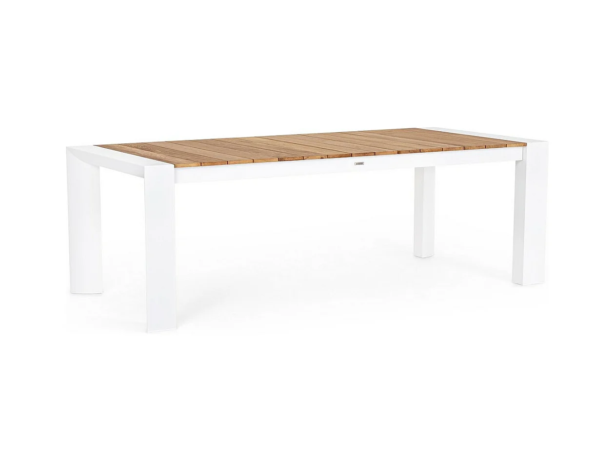 Ausziehbarer Tisch aus weißem Aluminium und Teakholz 228x100-294x100 - CAMERON