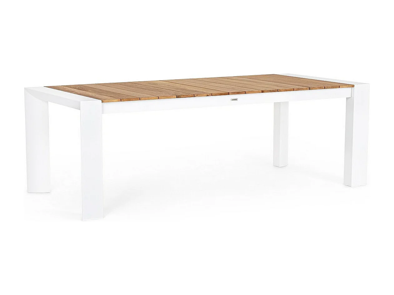 Table à rallonge en aluminium blanc et bois de teck 228x100-294x100 - CAMERON