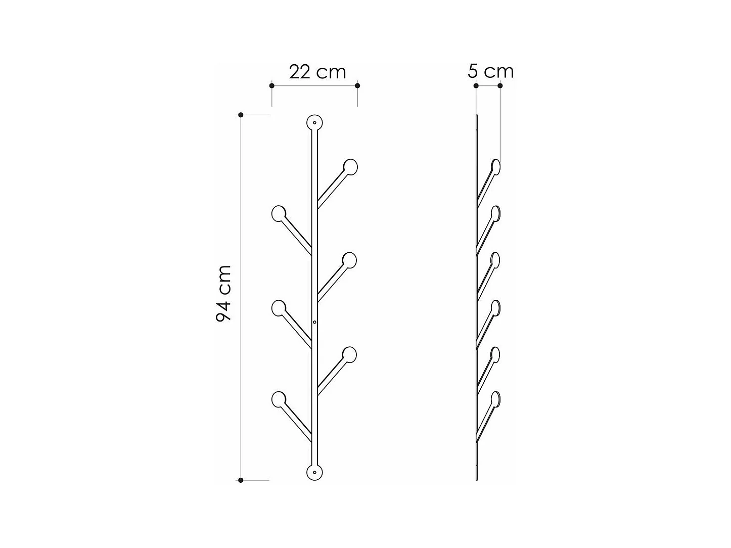 Porte manteau mural vertical 6 patères en métal noir H94 cm - PONPON
