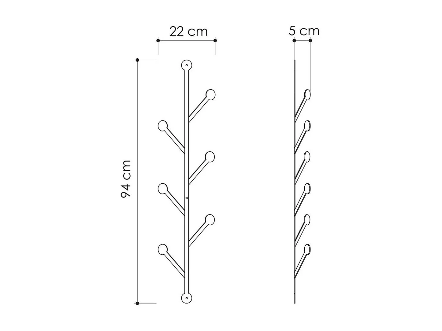 Appendiabiti verticale da parete con 6 ganci in metallo nero H94 cm - PONPON