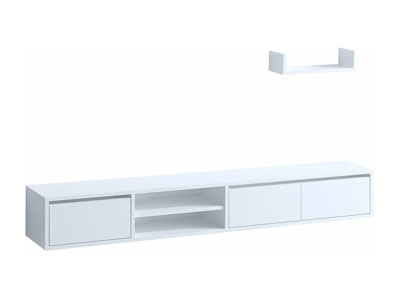 Ensemble meuble TV 3 portes et étagère murale blanc L180 cm - ALCOR