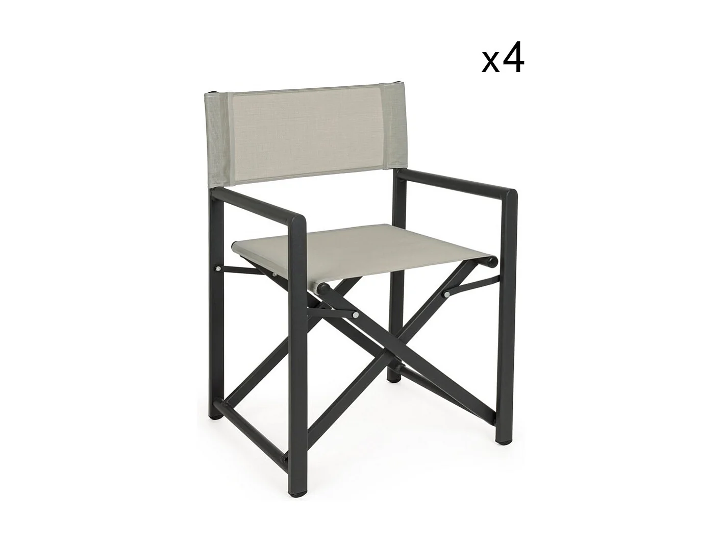 Set di 4 sedie regista in textilene e alluminio grigio, pieghevoli - TAYLOR