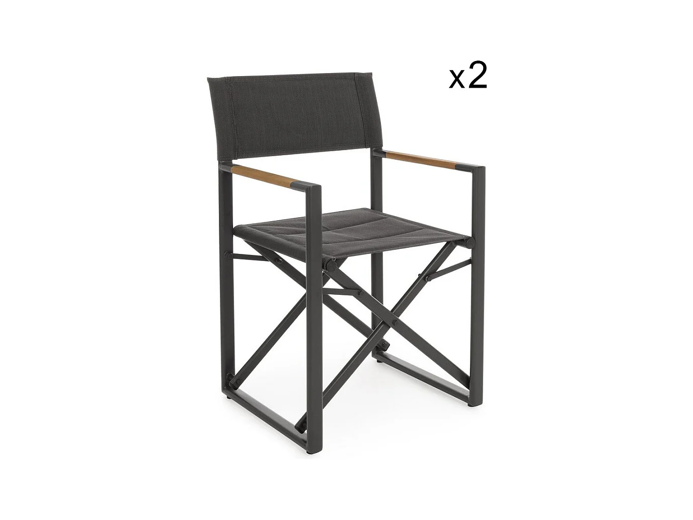 Lot de 2 fauteuils de direction aluminium anthracite, textilène gris, pliants - LAGUN