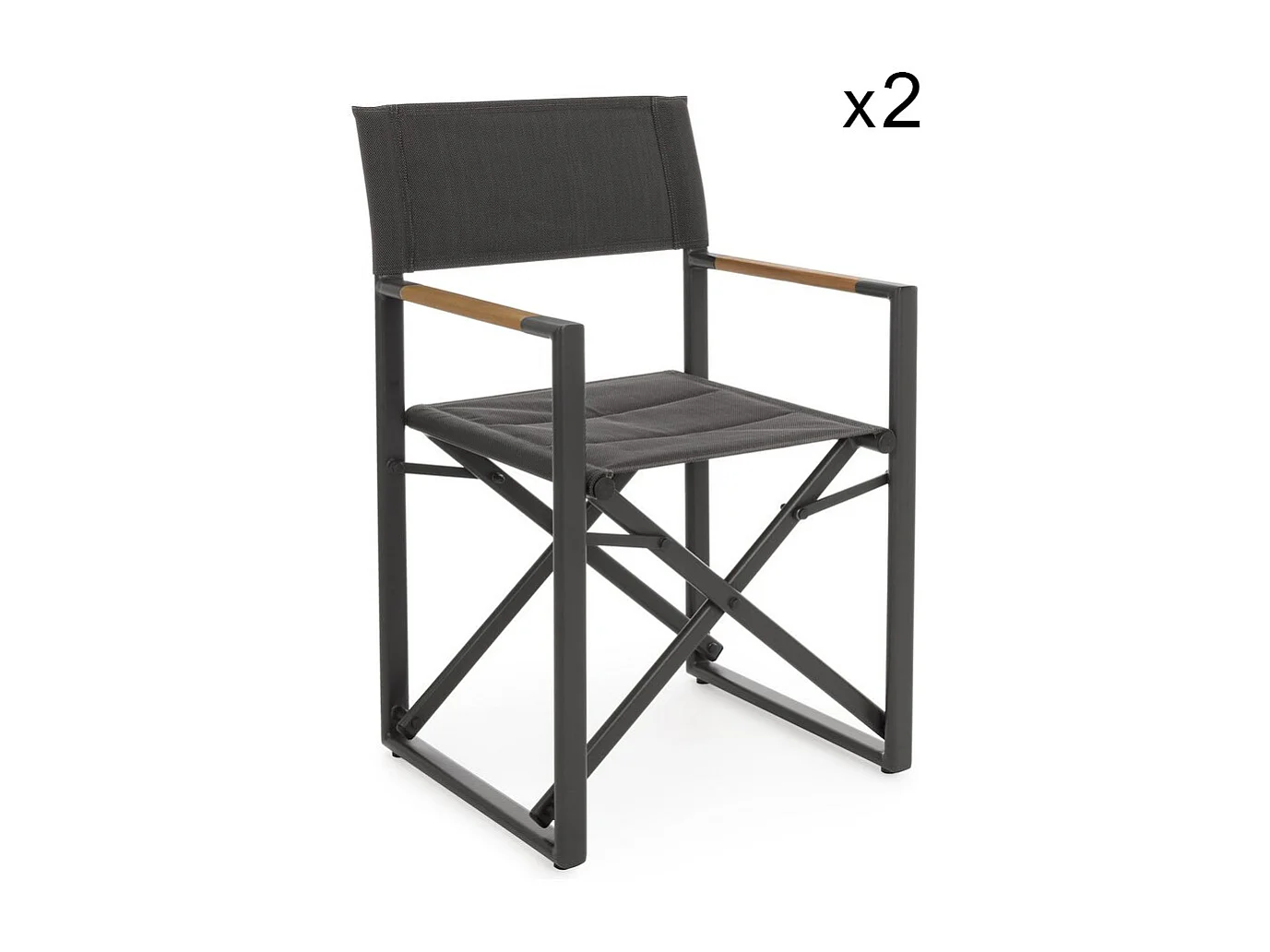 Lot de 2 fauteuils de direction aluminium anthracite, textilène gris, pliants - LAGUN