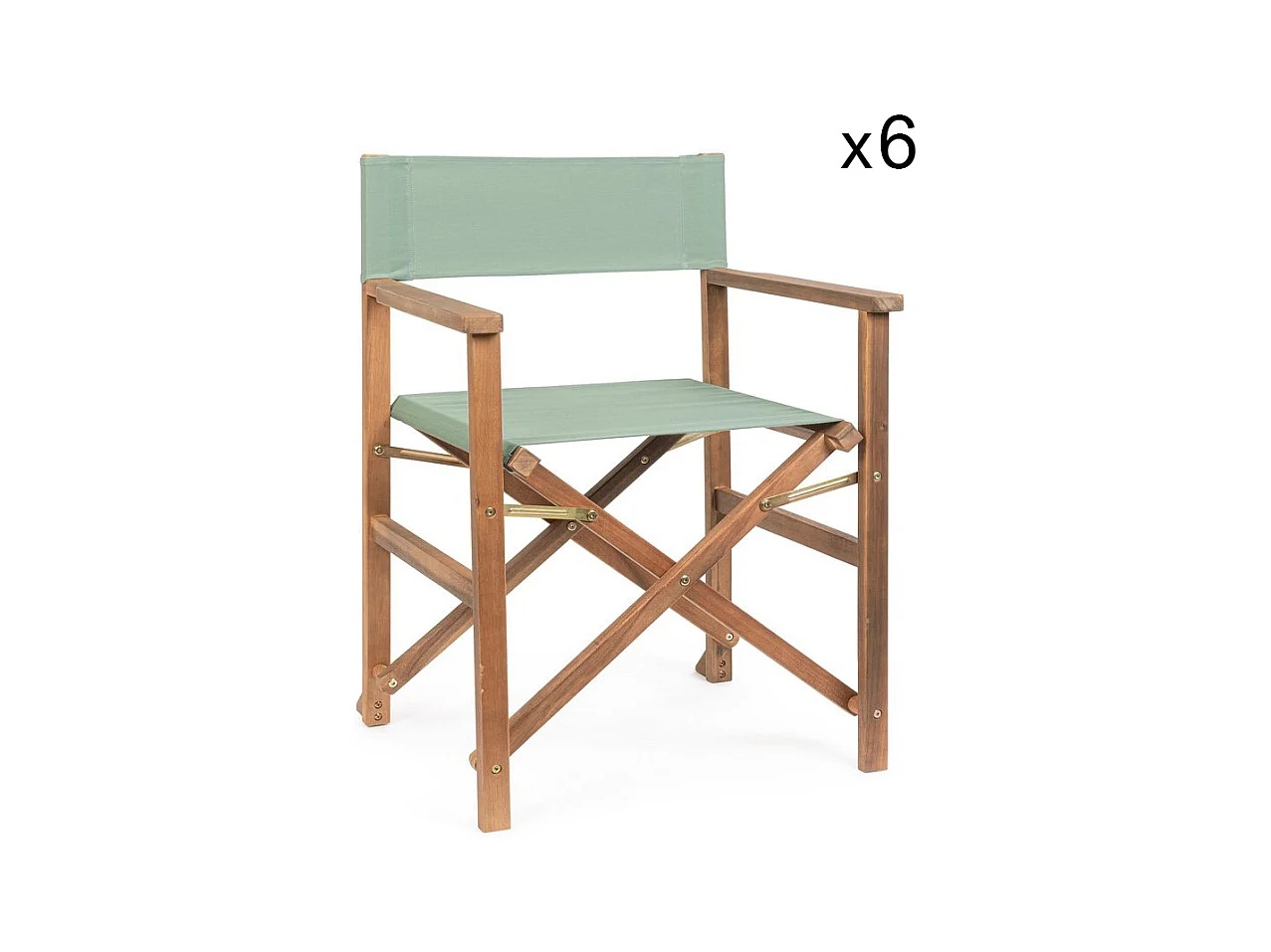 Lot de 6 chaises de réalisateur en bois d'acacia, polyester vert, pliantes - NOEMI