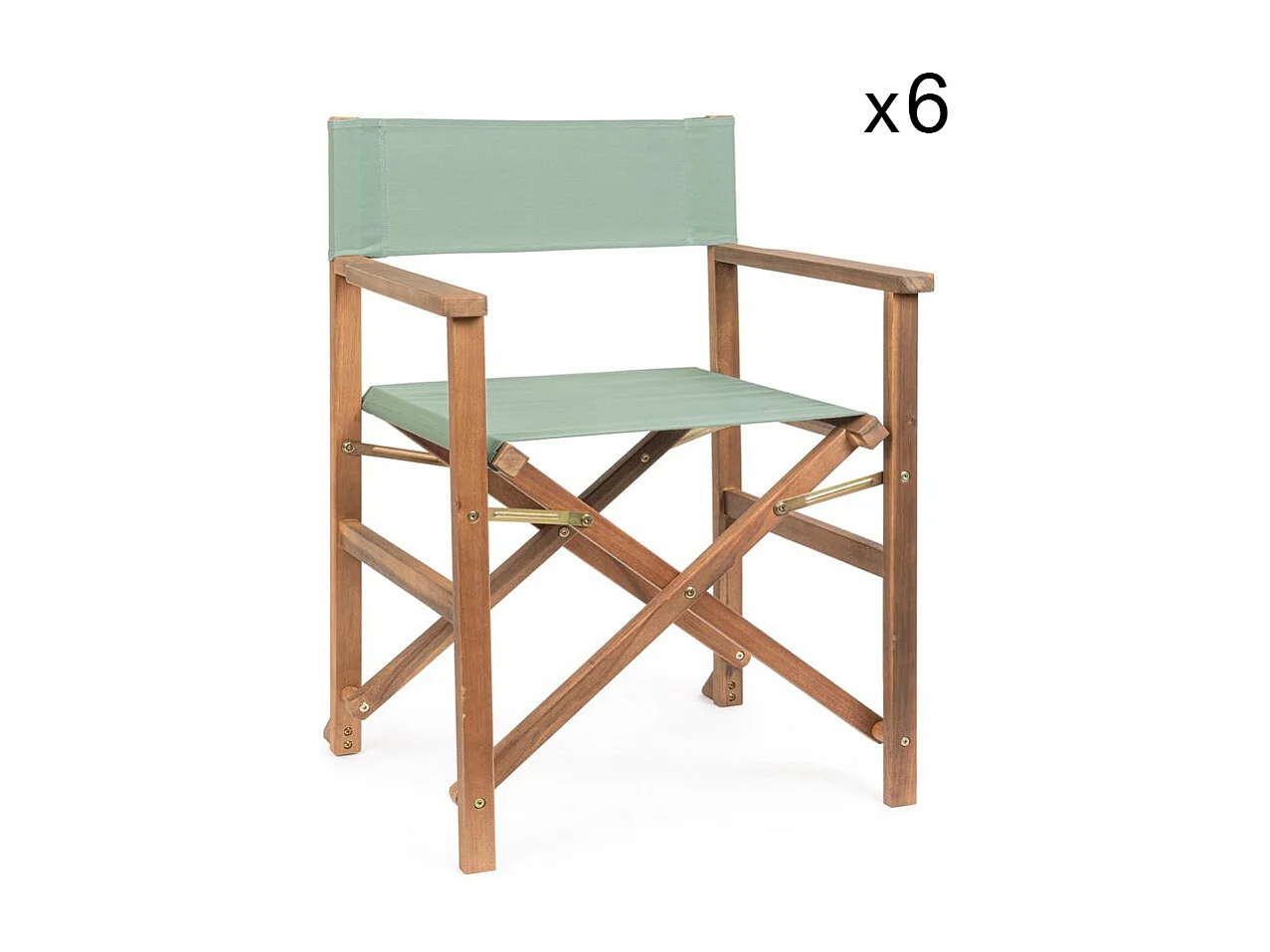 Set van 6 acaciahouten directeursstoelen, groen polyester, opvouwbaar - NOEMI