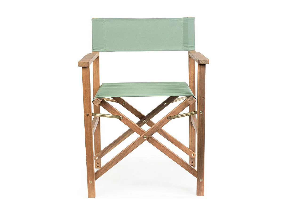Set van 6 acaciahouten directeursstoelen, groen polyester, opvouwbaar - NOEMI