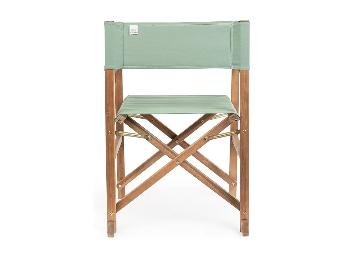 Set van 6 acaciahouten directeursstoelen, groen polyester, opvouwbaar - NOEMI