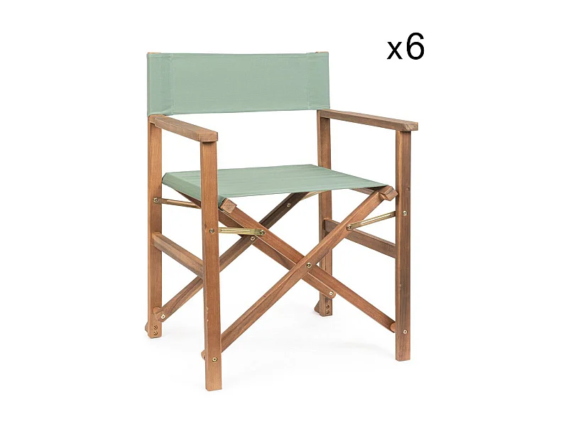 Satz von 6 Regiestühlen aus Akazienholz, grünes Polyester, klappbar - NOEMI