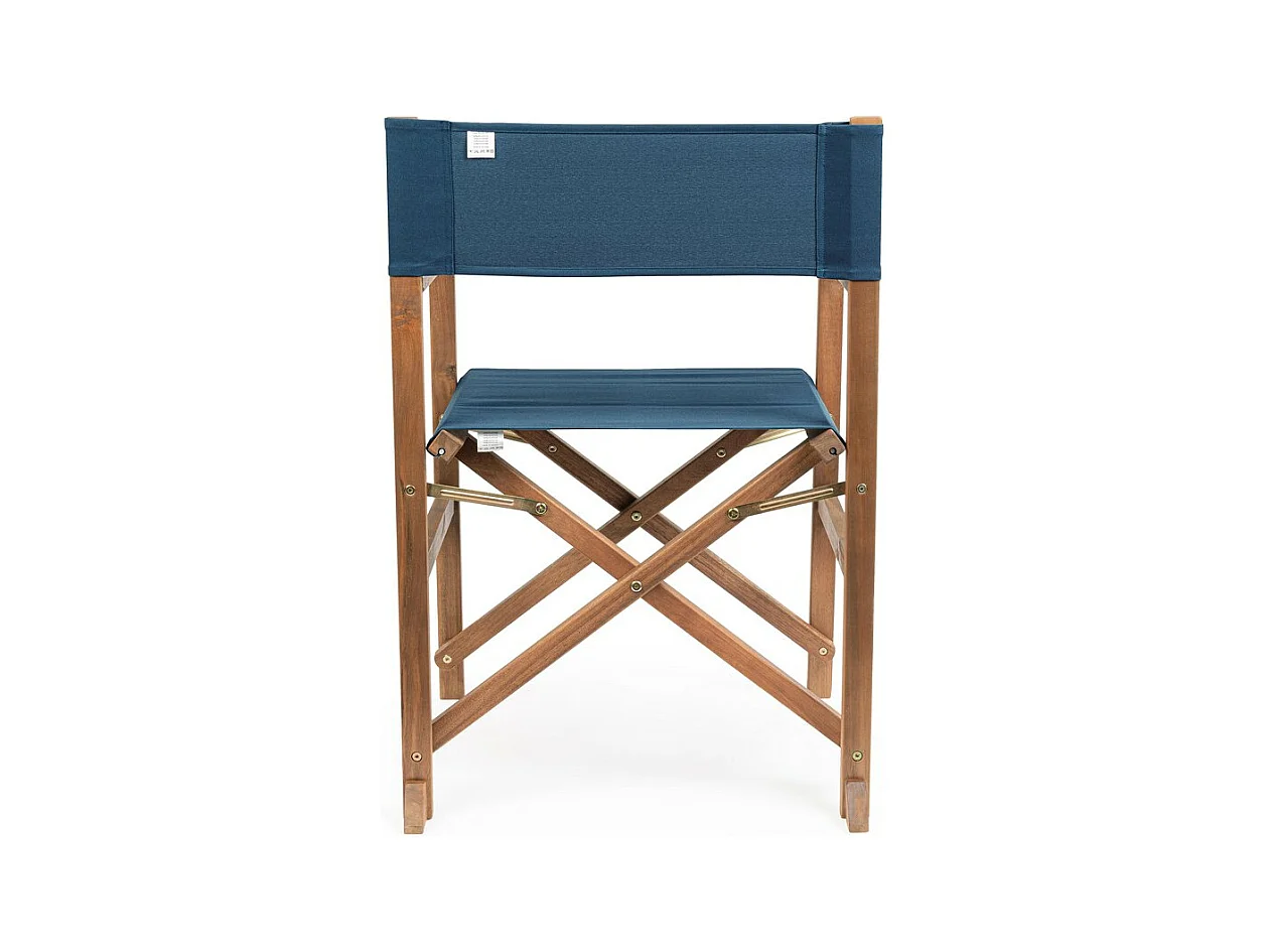 Satz von 6 Regiestühlen aus Akazienholz und blauem Polyester, klappbar - NOEMI