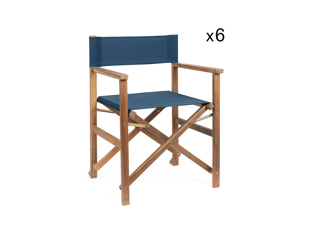 Lot de 6 chaises de réalisateur en bois d'acacia et polyester bleu, pliantes - NOEMI