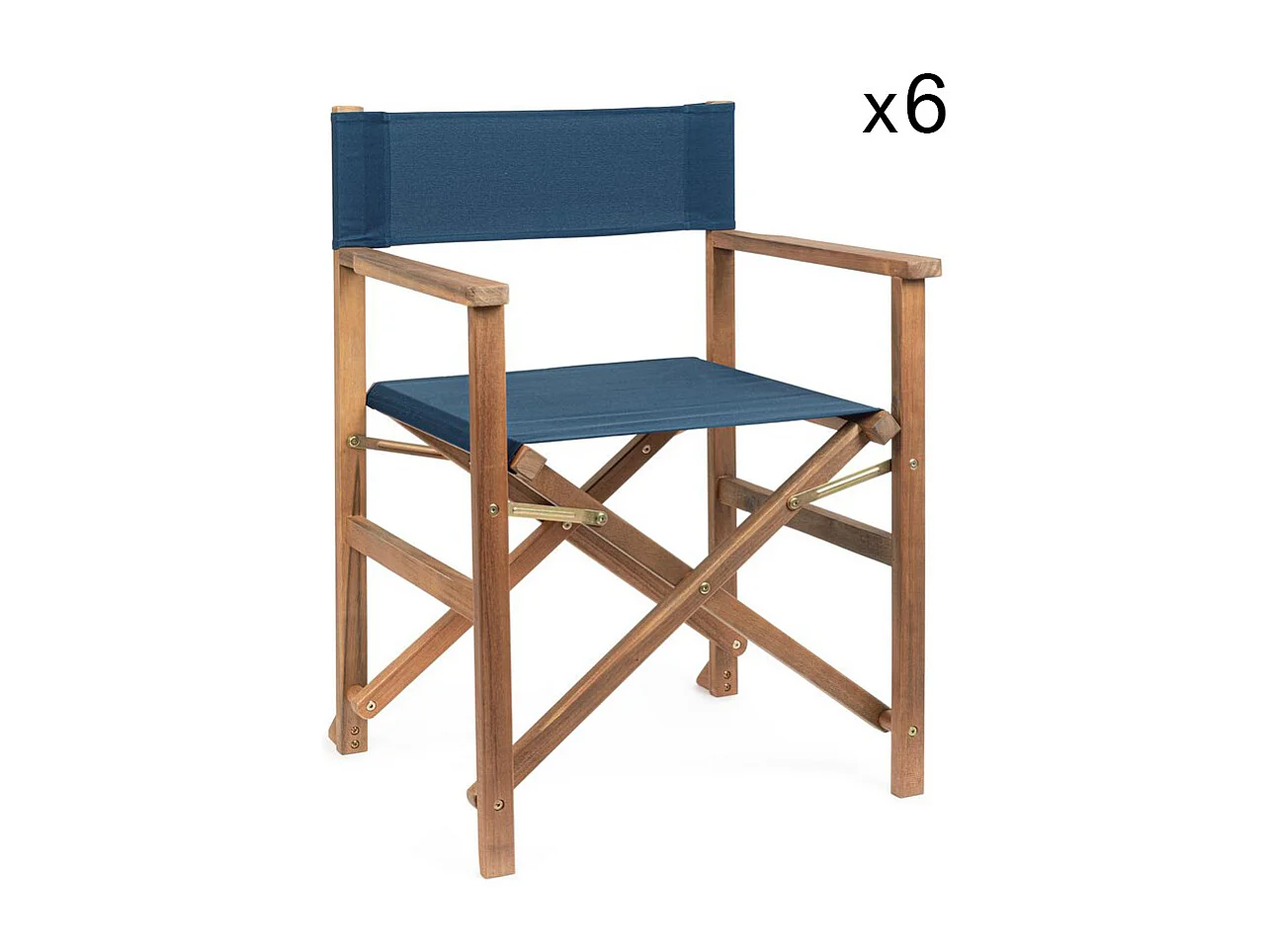 Lot de 6 chaises de réalisateur en bois d'acacia et polyester bleu, pliantes - NOEMI