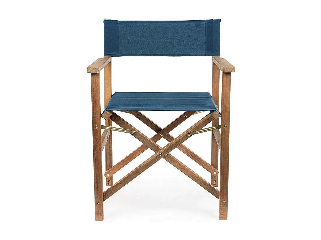 Lot de 6 chaises de réalisateur en bois d'acacia et polyester bleu, pliantes - NOEMI