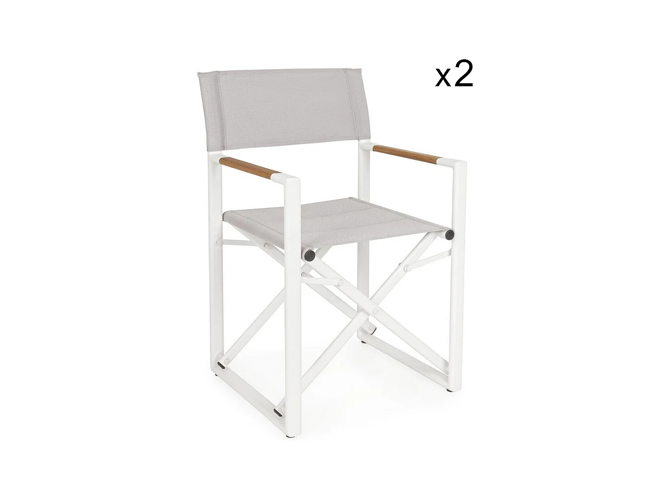 Set van 2 witte aluminium directeursstoelen, grijs textilene, opvouwbaar - LAGUN