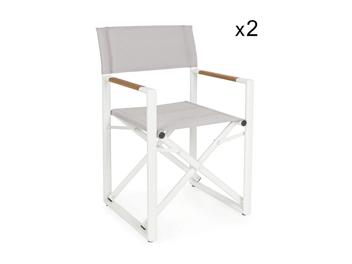 Set van 2 witte aluminium directeursstoelen, grijs textilene, opvouwbaar - LAGUN