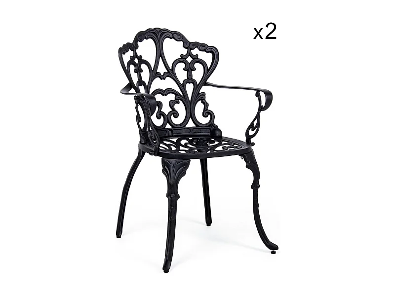 Zestaw 2 antracytowych krzeseł aluminiowych z podłokietnikami - VICTORIA