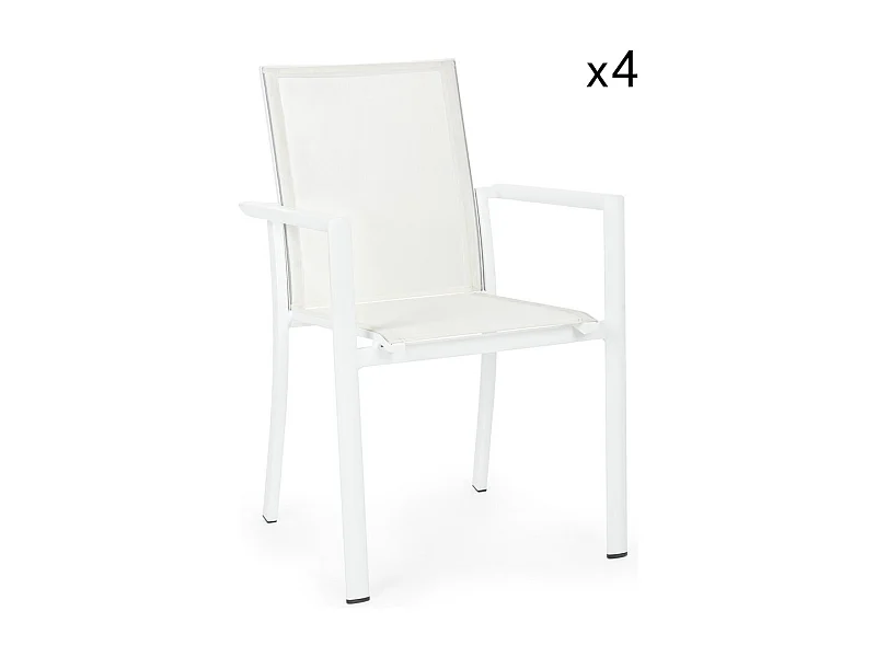 Lot de 4 chaises en textilène et aluminium blanc - KONNOR
