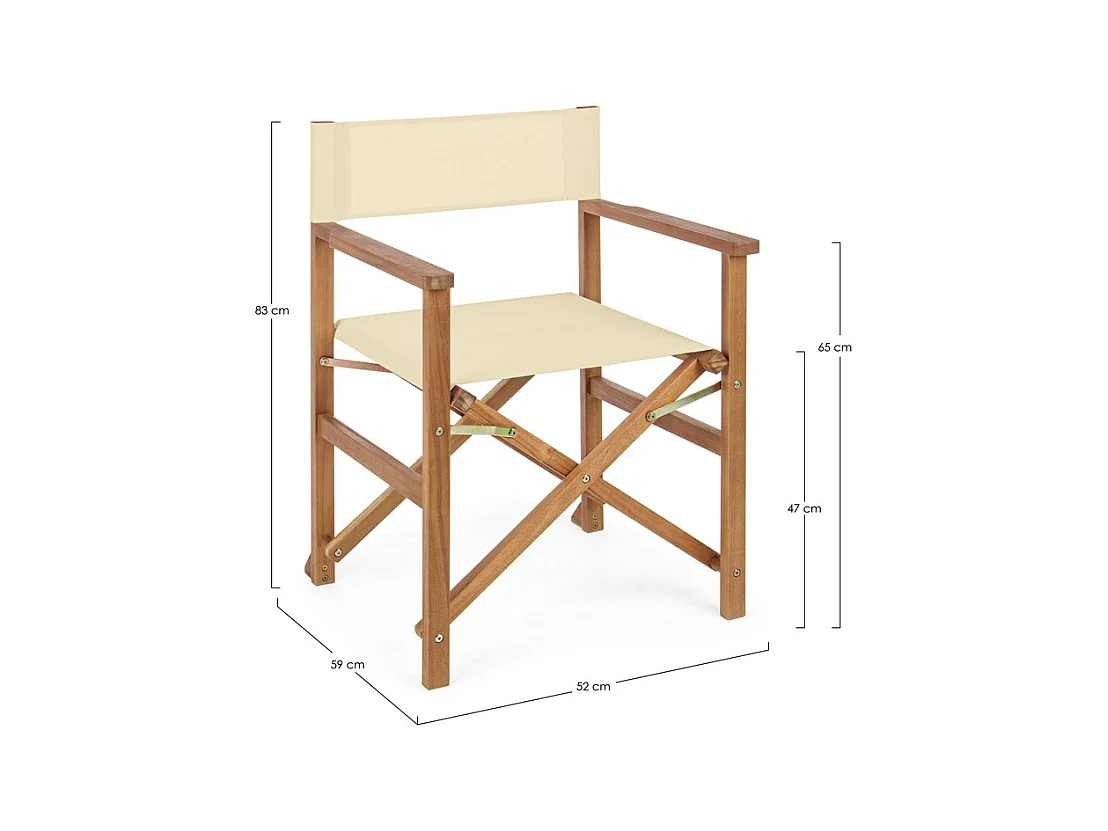 6er Set Regiestühle aus Akazienholz, Polyester creme, klappbar - NOEMI