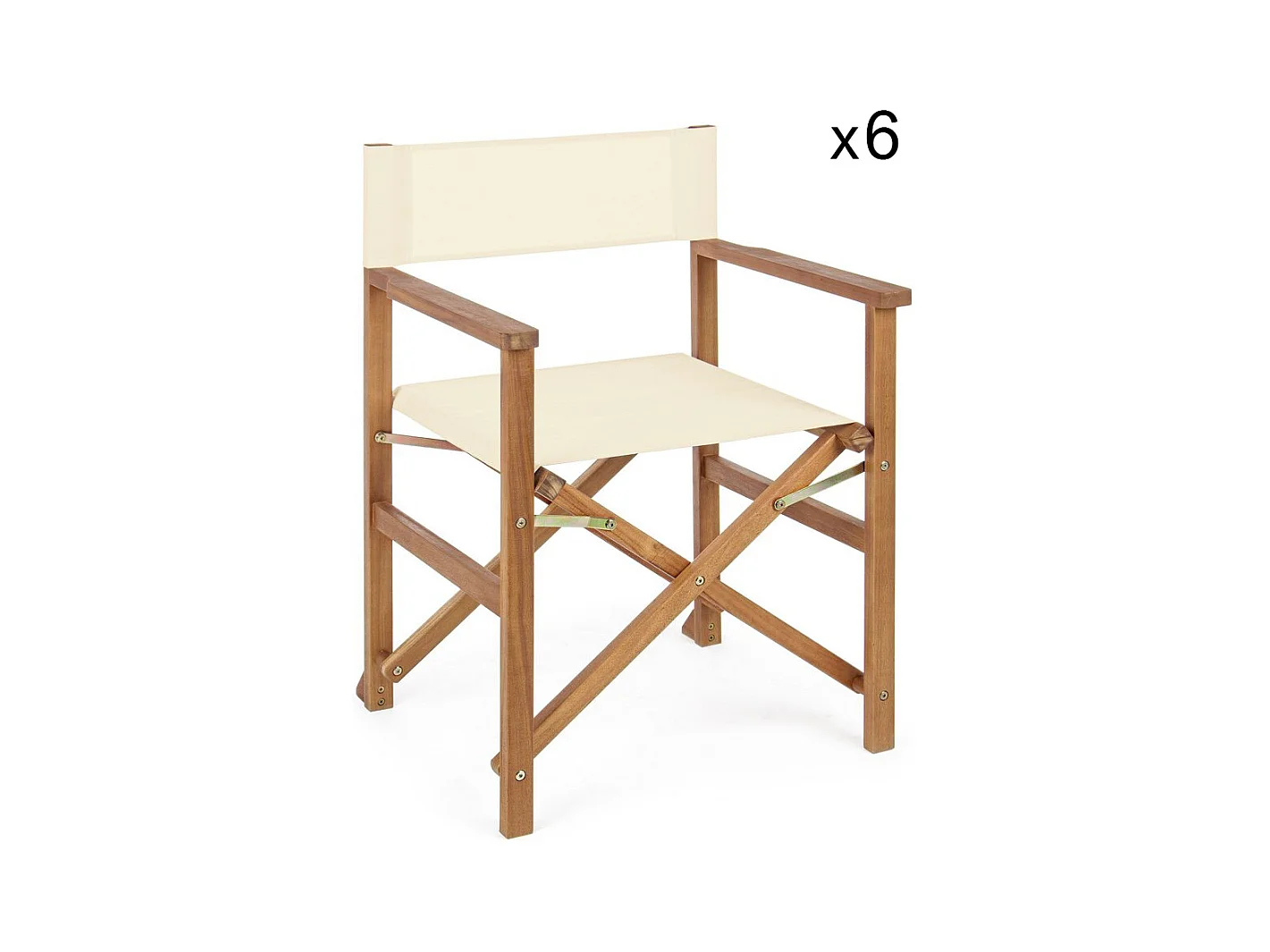 Lot de 6 chaises de réalisateur en bois d'acacia, polyester crème, pliantes - NOEMI
