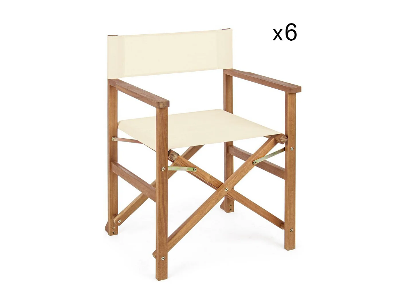 Lot de 6 chaises de réalisateur en bois d'acacia, polyester crème, pliantes - NOEMI