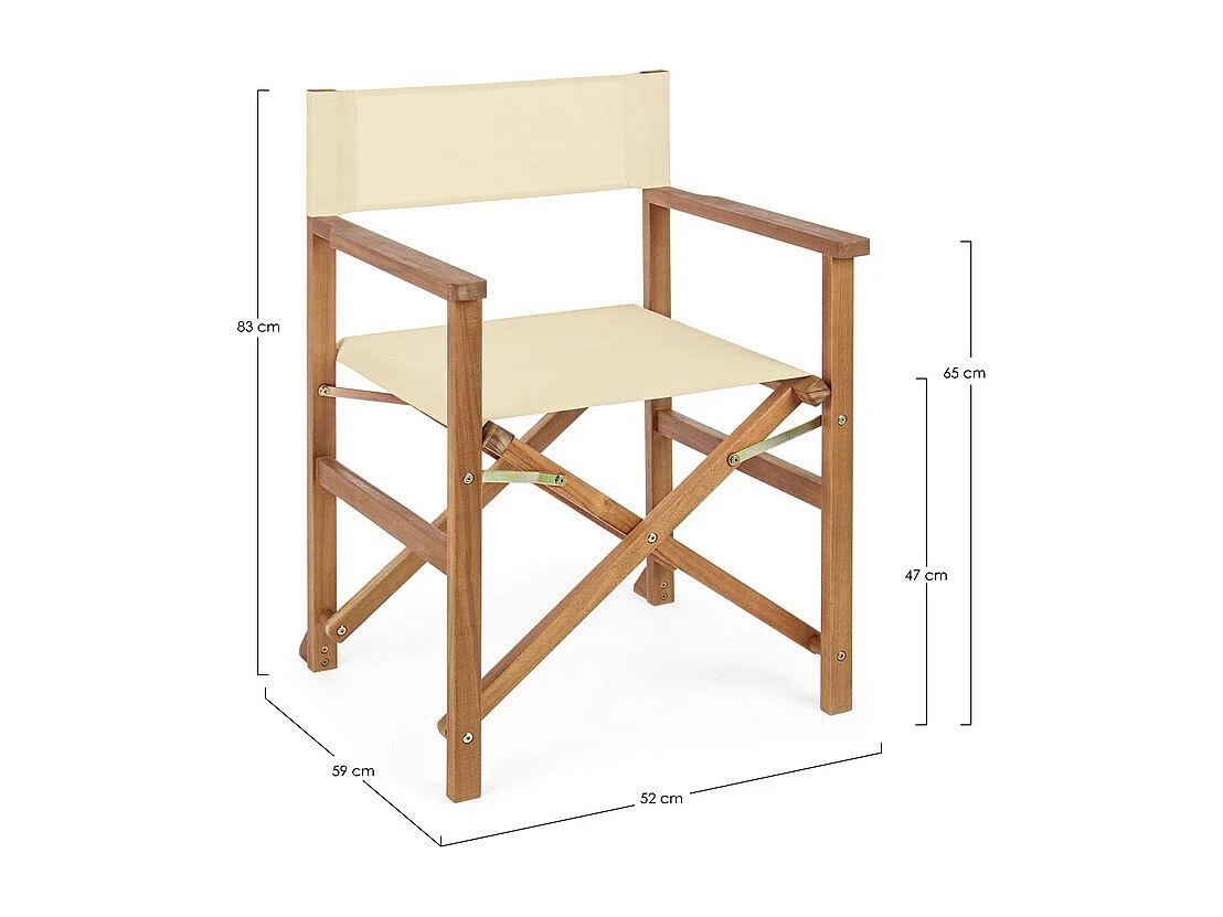 Lot de 6 chaises de réalisateur en bois d'acacia, polyester crème, pliantes - NOEMI