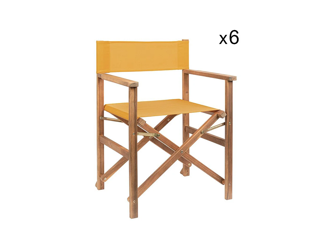 Lot de 6 chaises de réalisateur en bois d'acacia, polyester jaune, pliantes - NOEMI