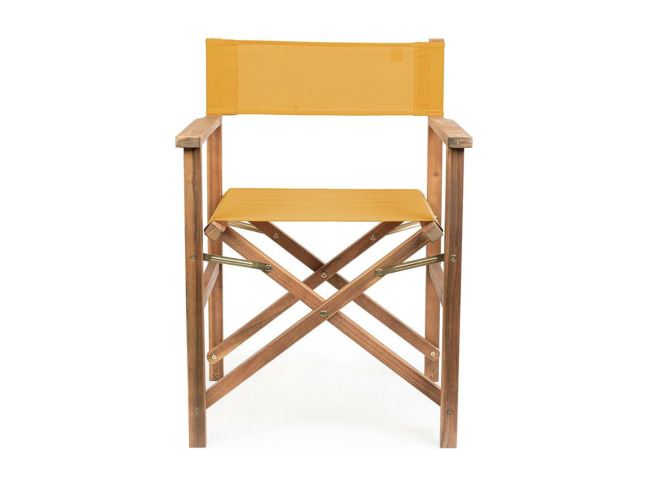 Set van 6 acaciahouten regisseursstoelen, geel polyester, opvouwbaar - NOEMI