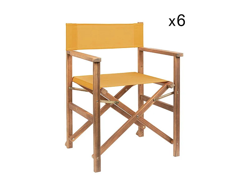 Lot de 6 chaises de réalisateur en bois d'acacia, polyester jaune, pliantes - NOEMI