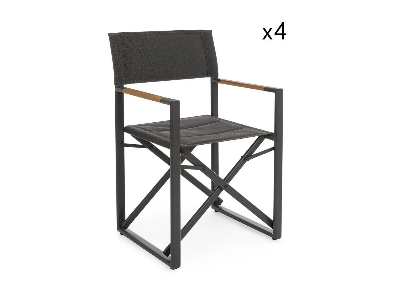 Lot de 4 fauteuils de direction aluminium anthracite, textilène gris, pliants - LAGUN