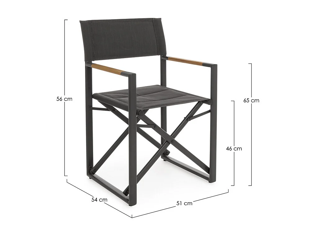 Lot de 4 fauteuils de direction aluminium anthracite, textilène gris, pliants - LAGUN