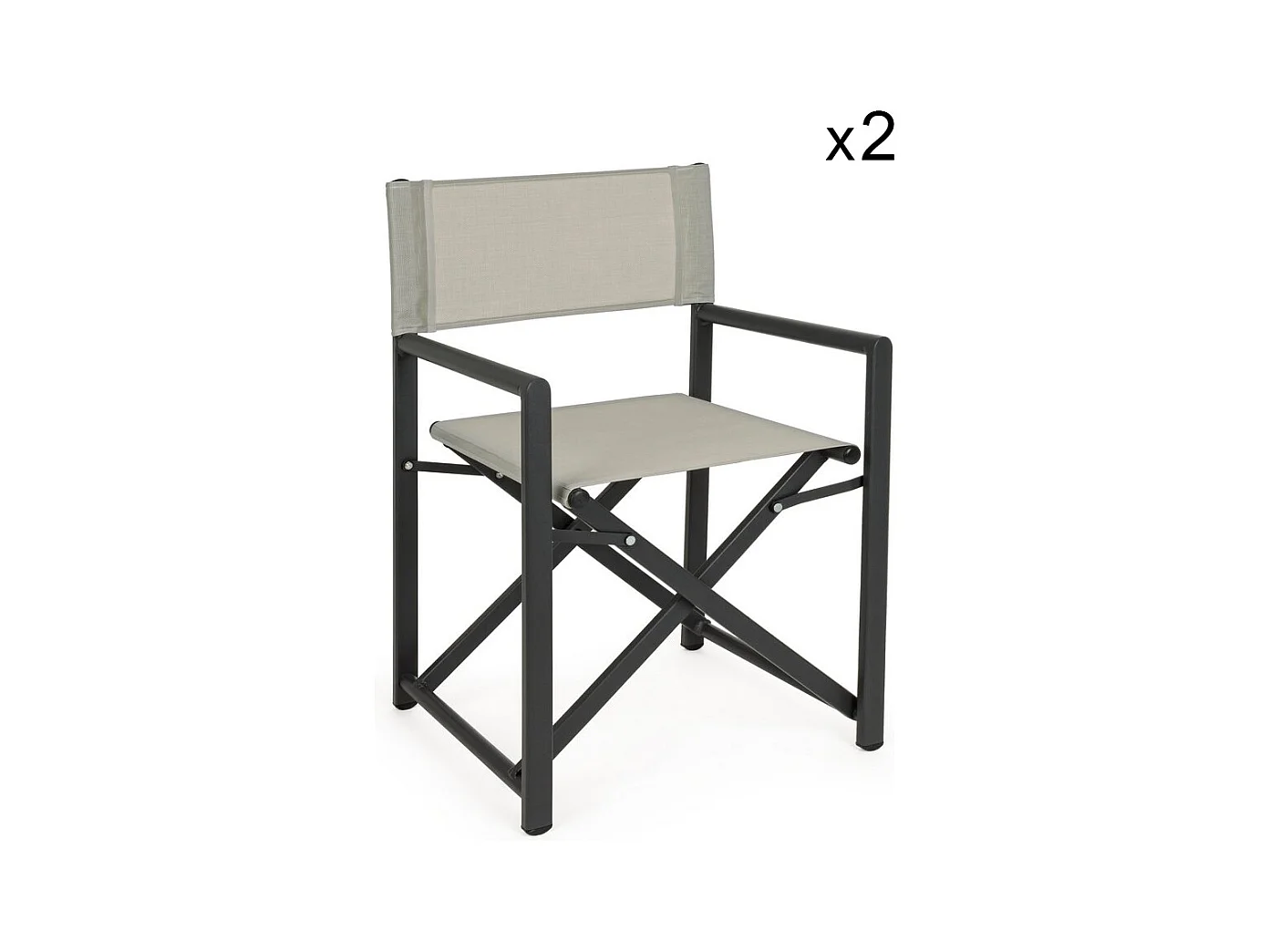 Lot de 2 fauteuils de direction pliants en textilène et aluminium gris - TAYLOR
