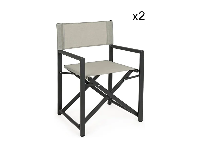 Lot de 2 fauteuils de direction pliants en textilène et aluminium gris - TAYLOR
