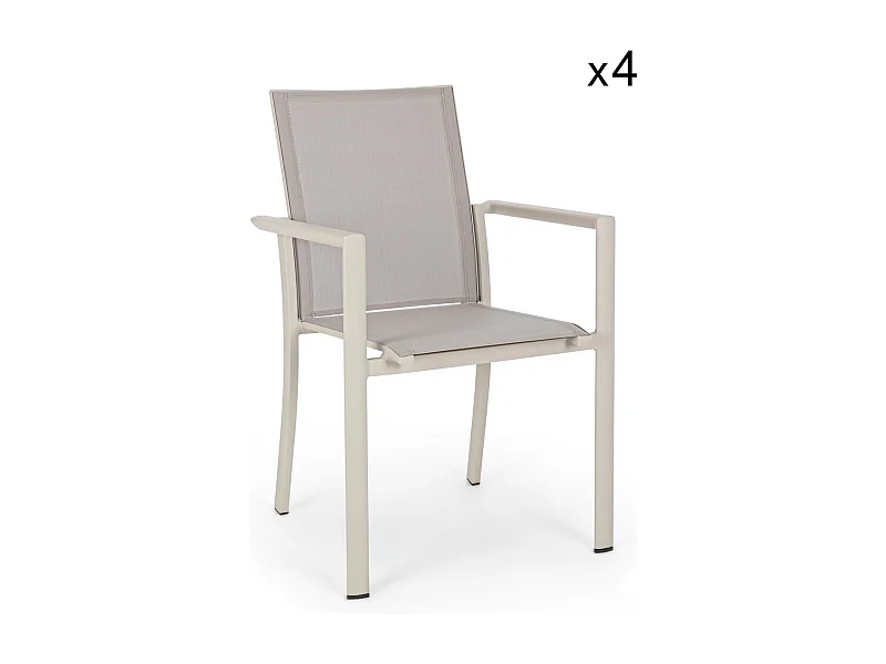 Conjunto de 4 cadeiras em alumínio textilene cinzento pomba - KONNOR