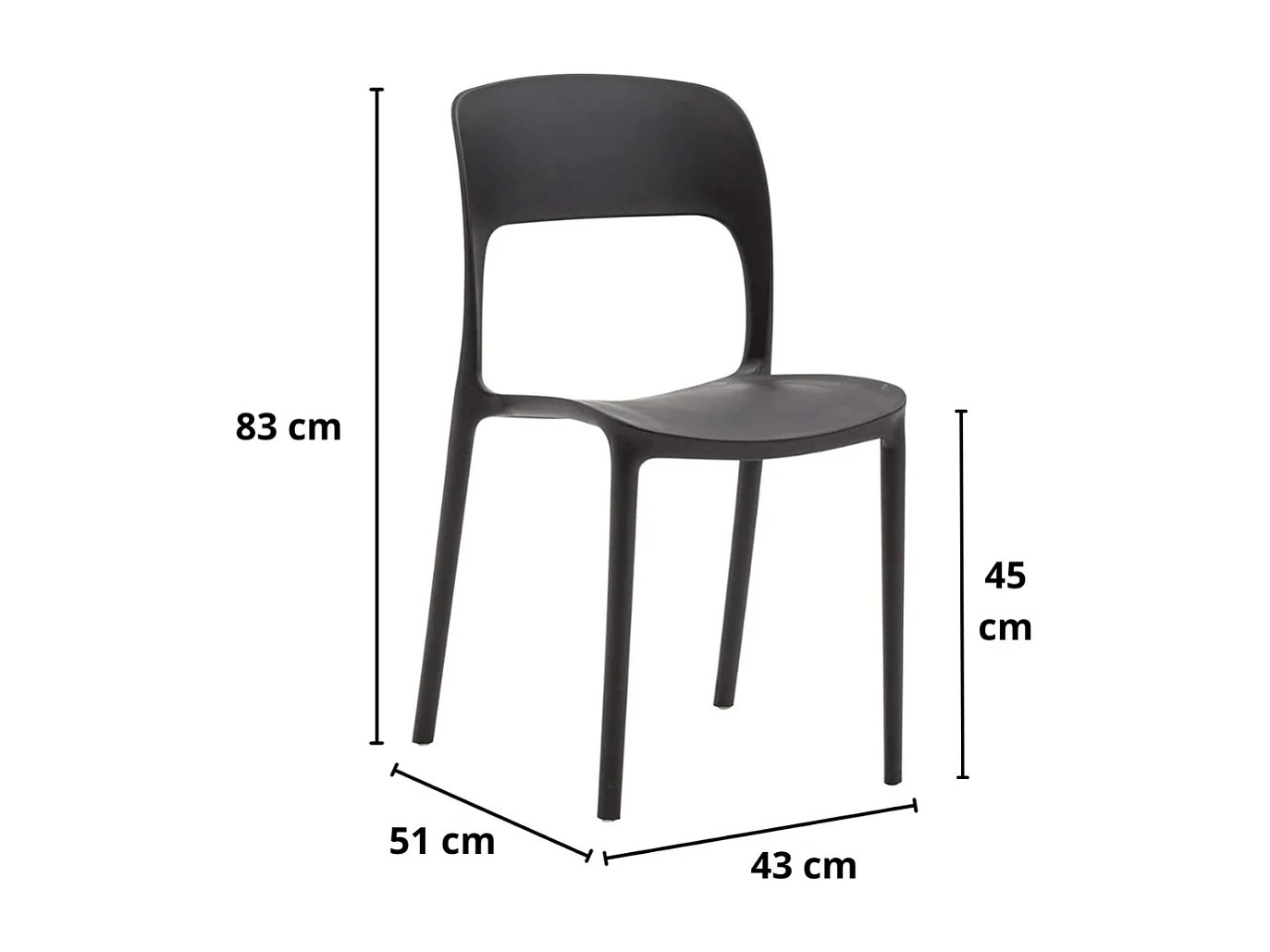 Lot de 4 chaises en polypropylène noir - FUERTEVENTURA