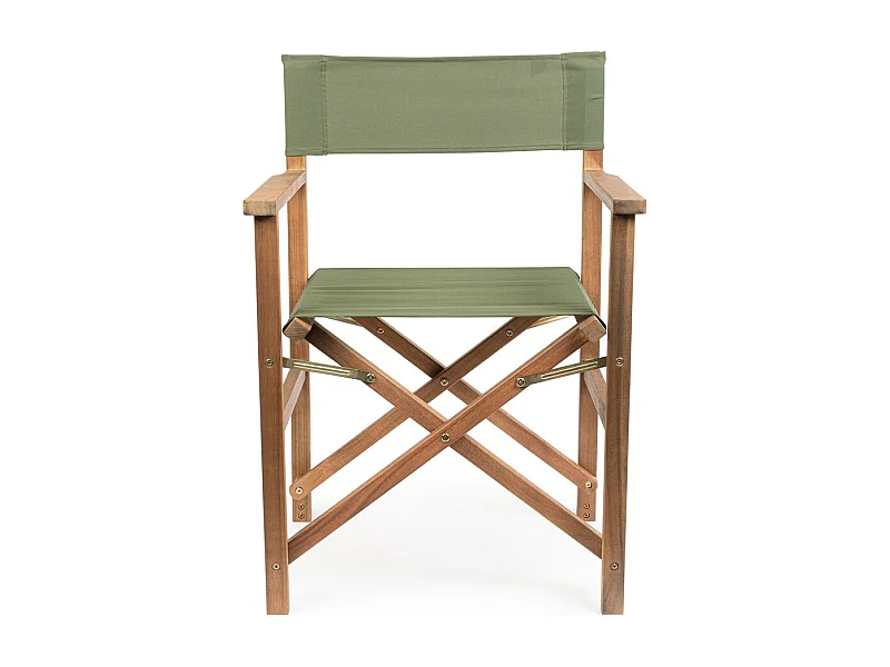 Set van 6 acaciahouten directeursstoelen, groen polyester, opvouwbaar - NOEMI