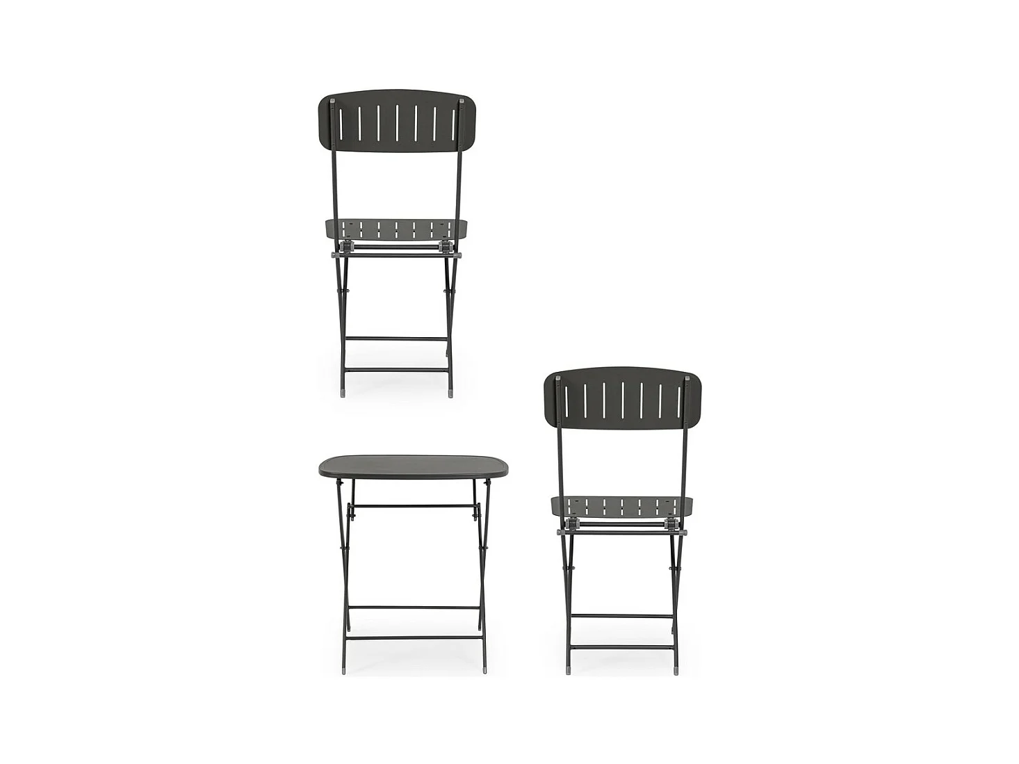 Zestaw Bistrot ze stołem i 2 krzesłami ze stali w kolorze antracytowym - YVONNE