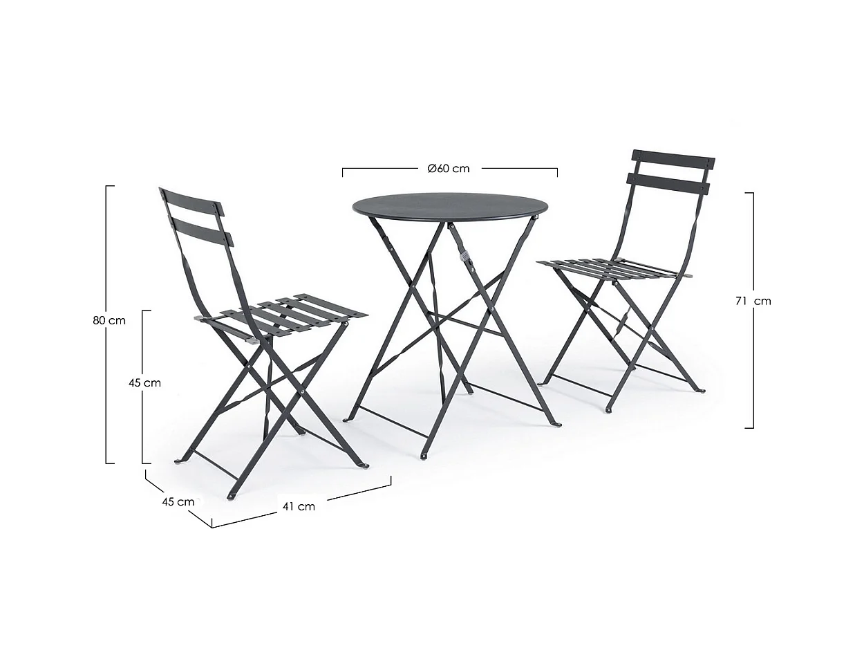 Set bistrot con tavolo e 2 sedie in acciaio antracite - WISSANT