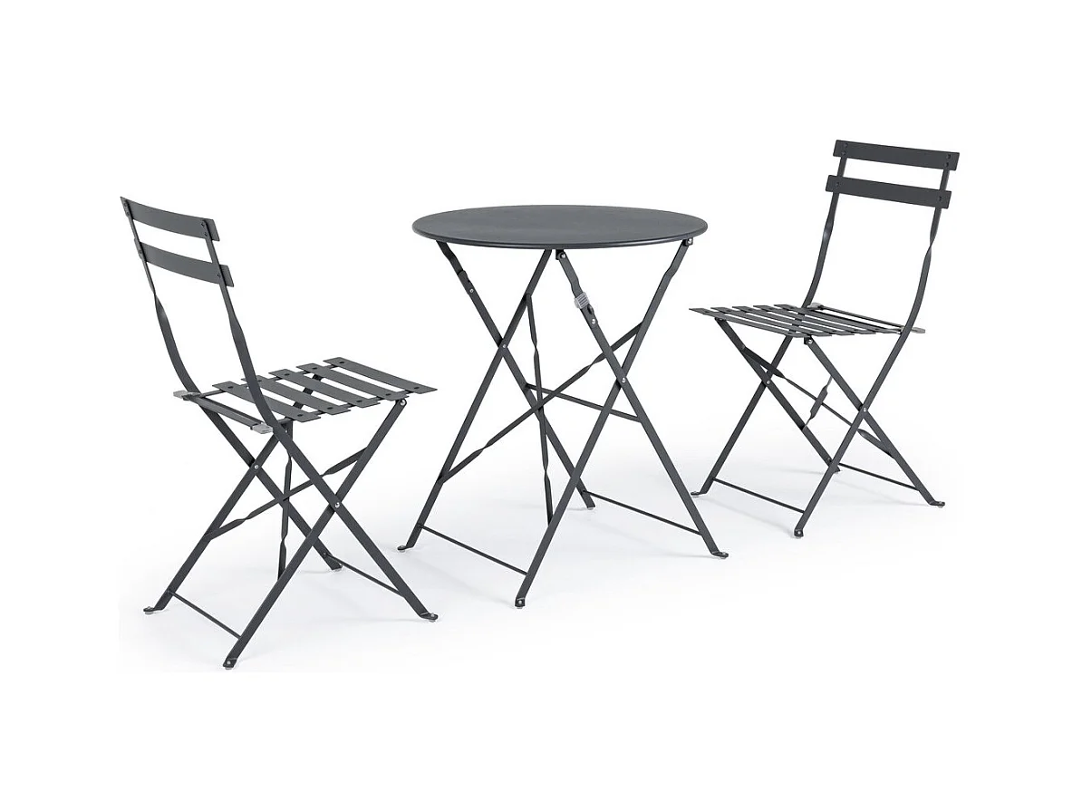 Ensemble bistrot avec table et 2 chaises en acier anthracite - WISSANT