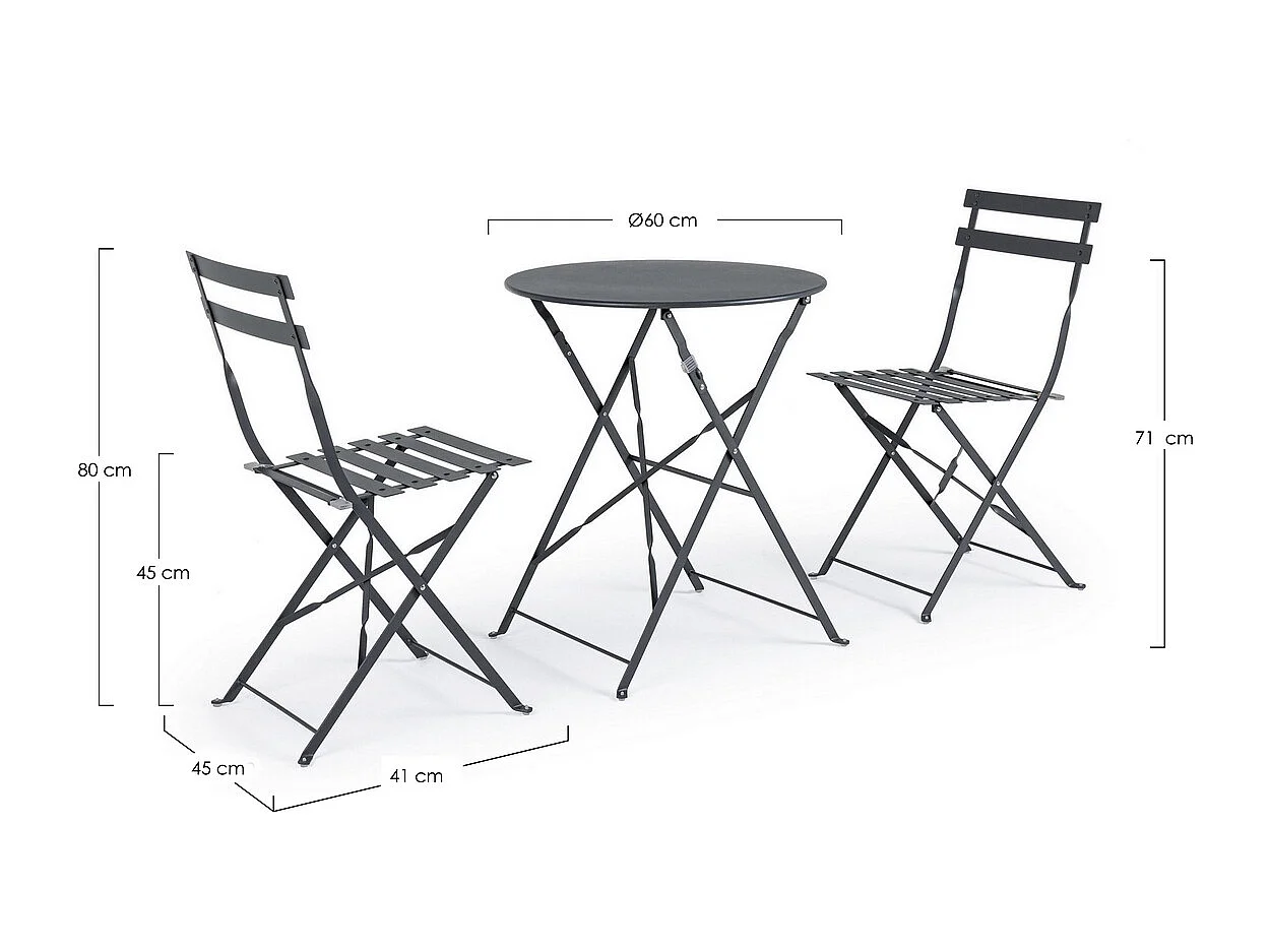 Ensemble bistrot avec table et 2 chaises en acier anthracite - WISSANT