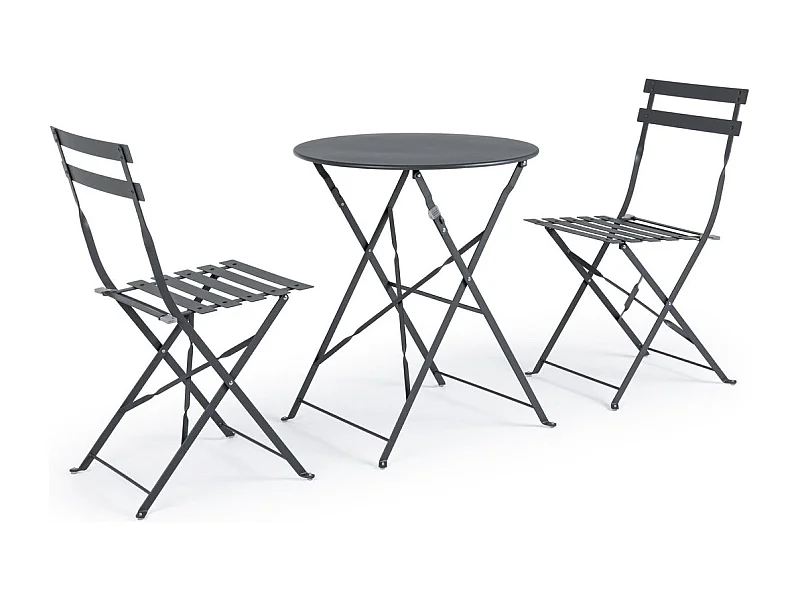 Set bistrot con tavolo e 2 sedie in acciaio antracite - WISSANT