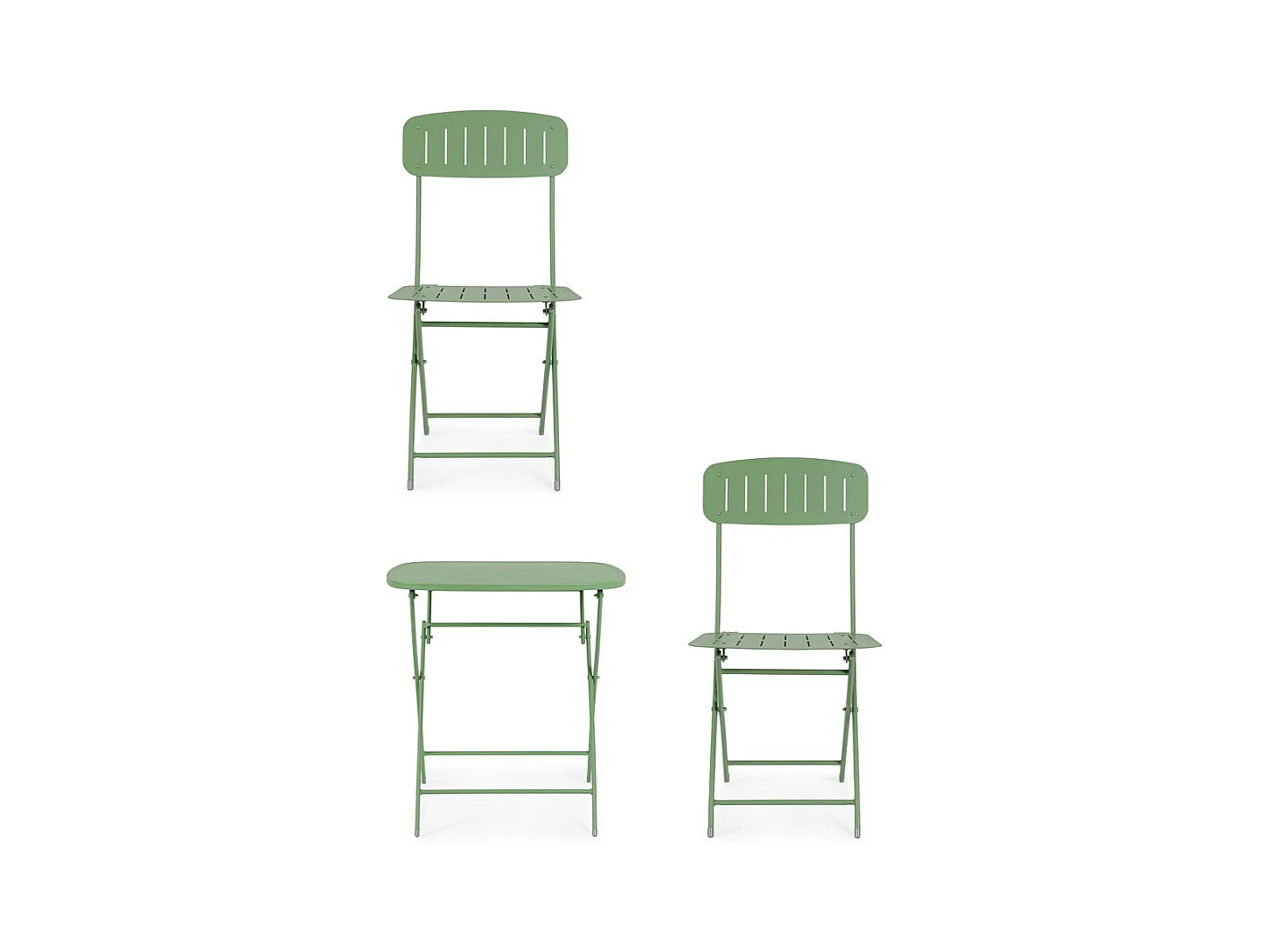 Salbeigrünes Stahlbistro-Set mit Tisch und 2 Stühlen - YVONNE