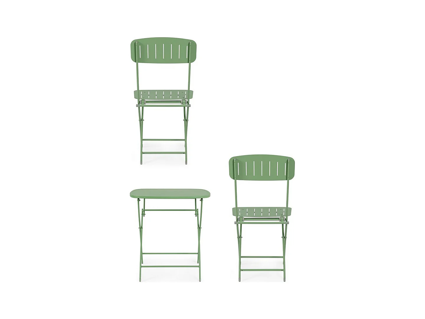 Salbeigrünes Stahlbistro-Set mit Tisch und 2 Stühlen - YVONNE