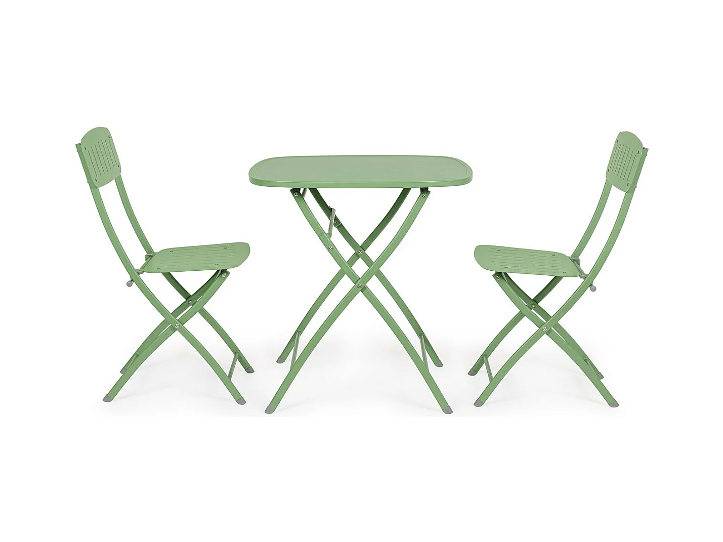 Saliegroen stalen bistroset met tafel en 2 stoelen - YVONNE